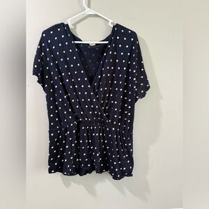 J. Crew Navy Polka Dot Wrap Peplum Top